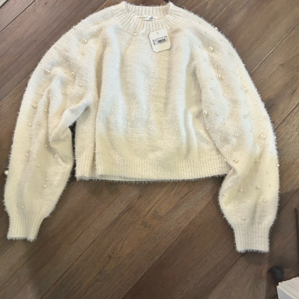 Altar'd State Cream Sweater with Pearl Details NWT